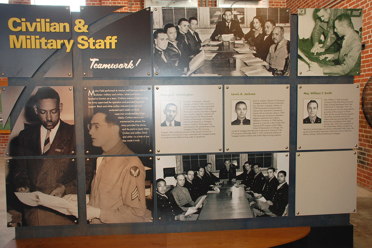 Civilian and Military Staff, Text Panel, Hangar One, Tuskegee Airmen National Historic Site
