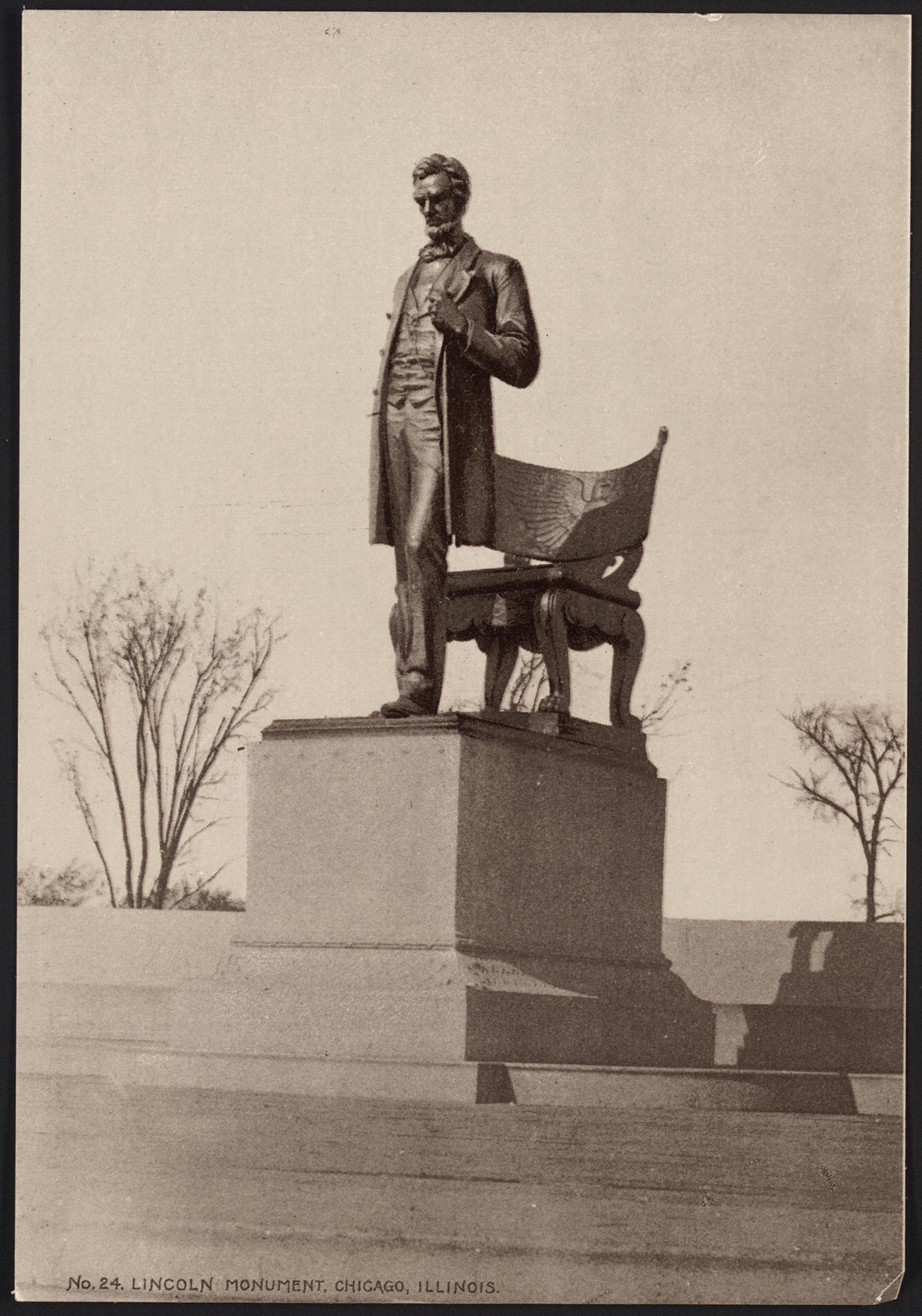 Fig. 1: Photograph of sculpture entitled “’The President’ Bronze by Saint-Gaudens located in Chicago, Illinois. Hood’s Photos of the World, 11 x 16 cm. Library of Congress, Washington, D.C.