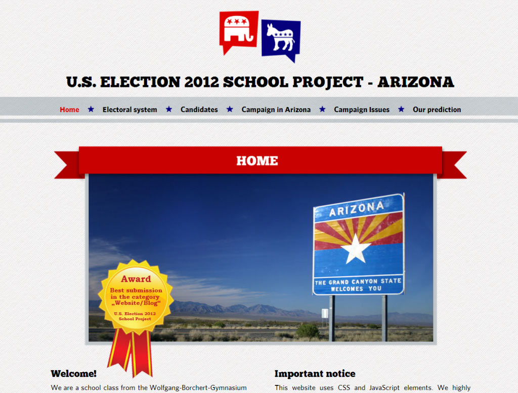 Figure 3: Website Focusing on the State of Arizona as a Learner Text